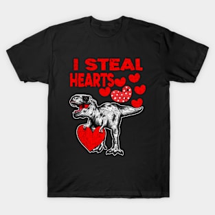 Kids I Steal Hearts Trex Dino Cute Baby Boy Valentines Day T-Shirt